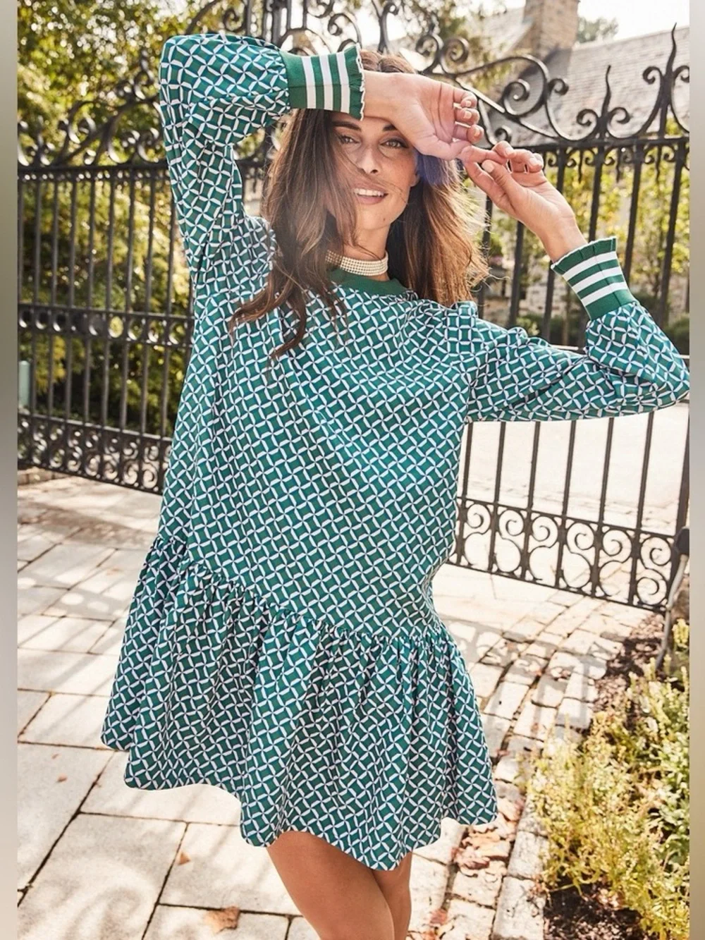 NWT Addison Bay Vine Geo Trellis Print Peplum Drop Waist Flounce Dress Sz XL - Picture 4 of 11